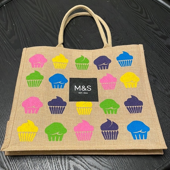 Marks & Spencer Other - M&S Marks & Spencer jute burlap reusable shopping bag cupcakes